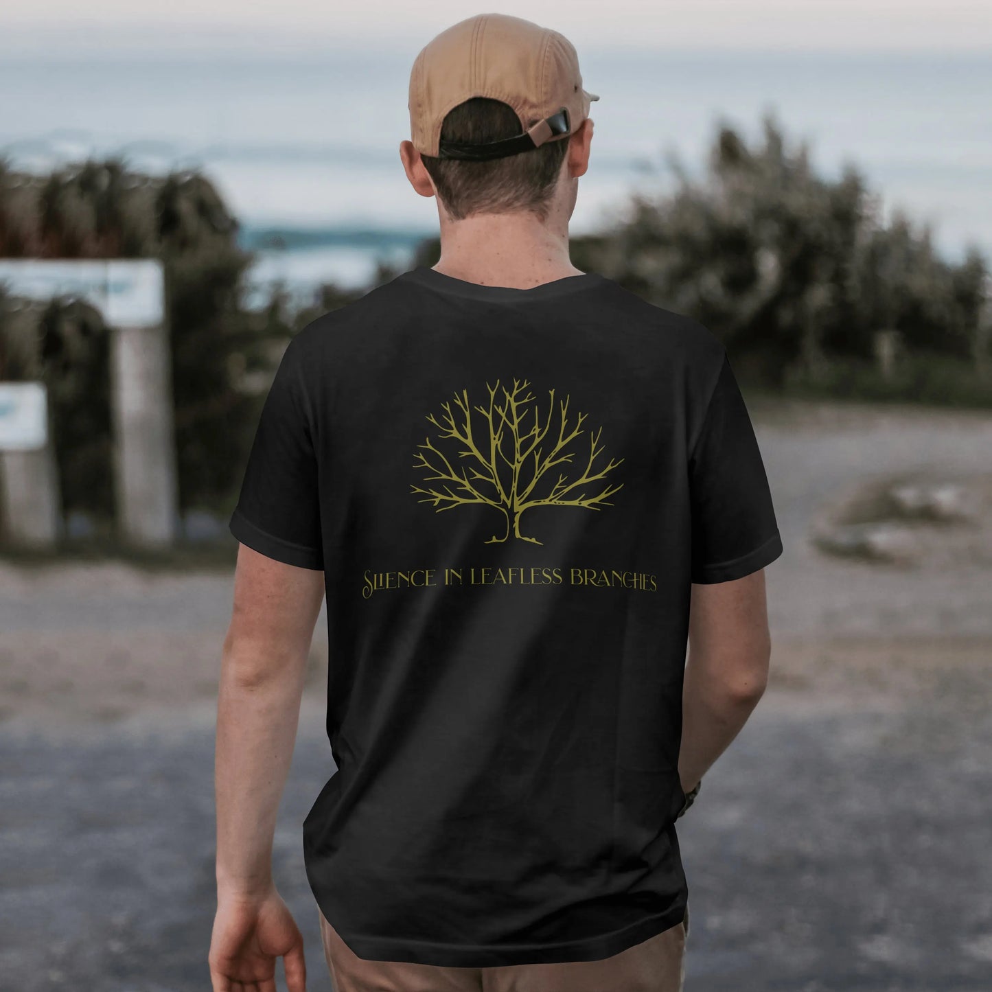 Tree Silence in leafless branches, 100% ComfortSoft® cotton, Unisex 5.2 oz. Essential-T Short Sleeve Tee - CGA Outlet