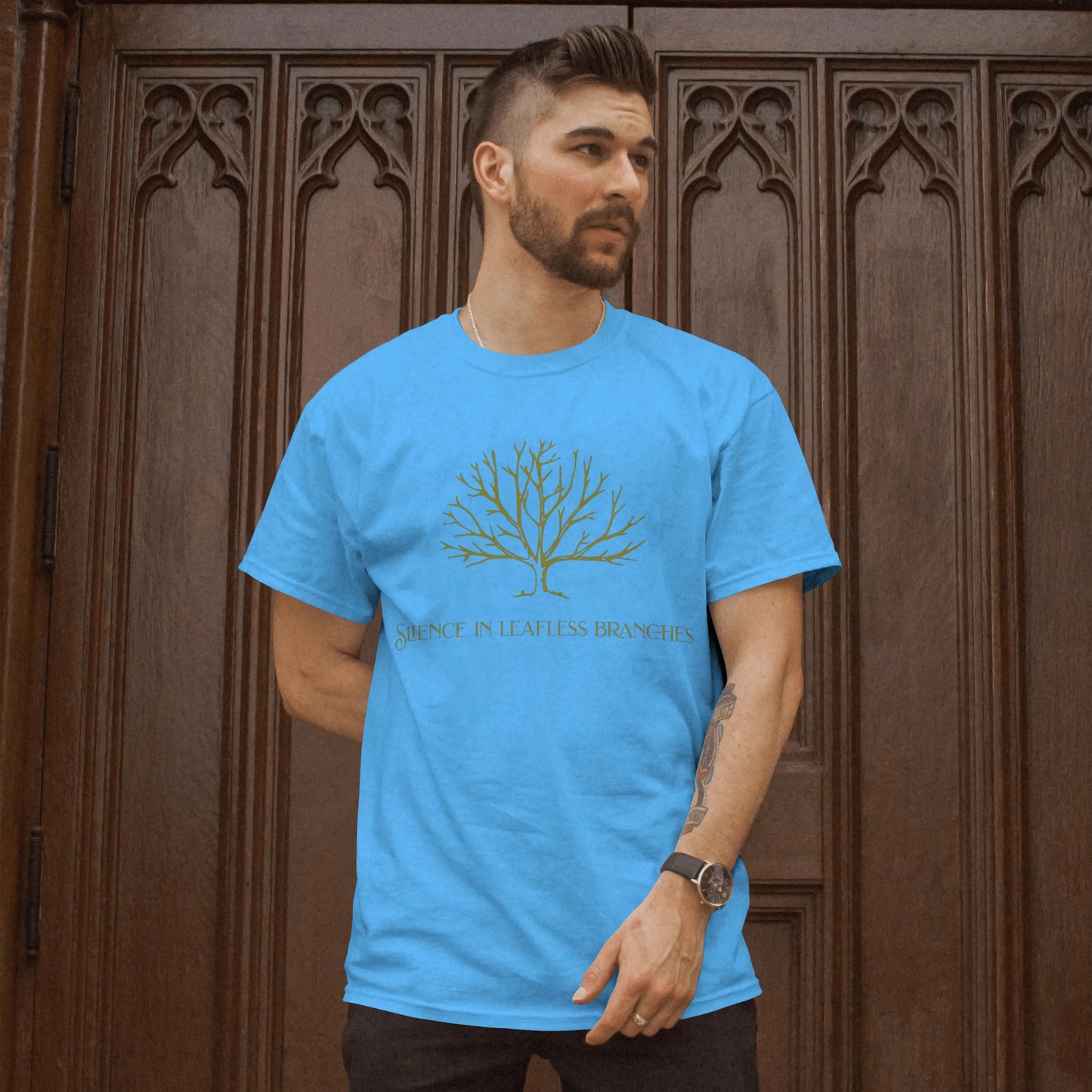 Tree Silence in leafless branches, 100% ComfortSoft® cotton, Unisex 5.2 oz. Essential-T Short Sleeve Tee - CGA Outlet