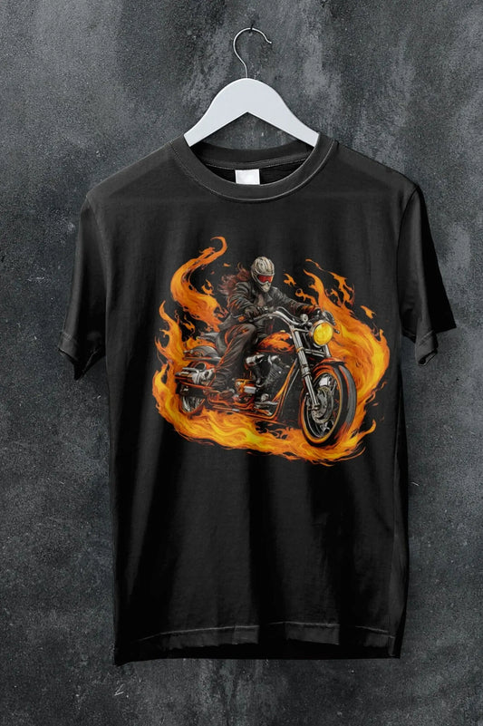 Riding on Fire, Motorcycle T shirt,  100% ComfortSoft® cotton, Unisex 5.2 oz. Essential-T Short Sleeve Tee - CGA Outlet