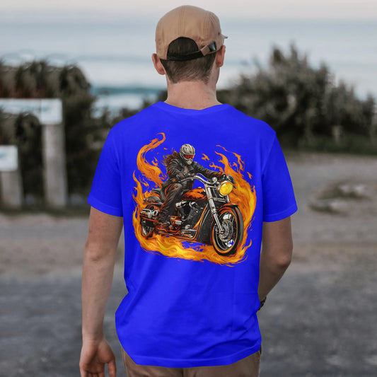 Riding on Fire, Motorcycle T shirt,  100% ComfortSoft® cotton, Unisex 5.2 oz. Essential-T Short Sleeve Tee - CGA Outlet